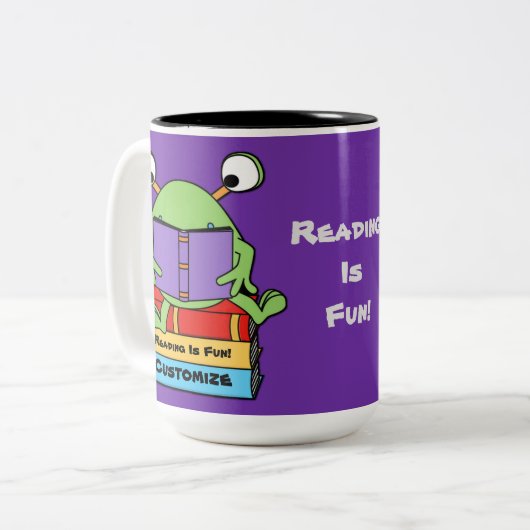 sの読おもしろいかわいい本を愛するエイリアンマグカップ ツートーンマグカップ (正面左)
