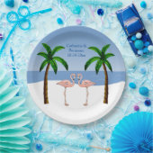 'sまたは結婚婚約フラミンゴスビーチパームツリー ペーパープレート (パーティー)