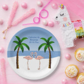 'sまたは結婚婚約フラミンゴスビーチパームツリー ペーパープレート (パーティー)