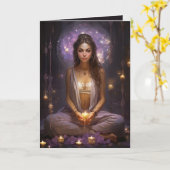 sめい想ヨガガガールクリスタルアメジスト誕生日 カード (黄色い花)