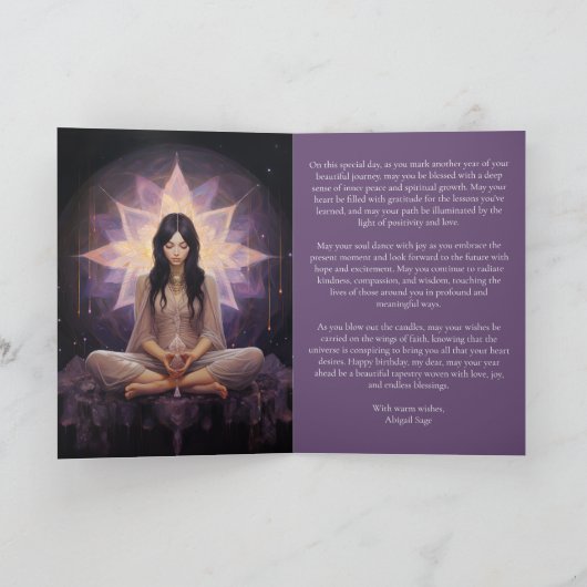 sめい想ヨガガガールクリスタルアメジスト誕生日 カード (内部)