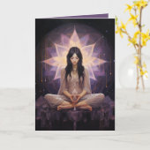 sめい想ヨガガガールクリスタルアメジスト誕生日 カード (黄色い花)