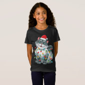 Sを着包まれたたラカラフルイトのクリスマス猫 Tシャツ (正面フル)