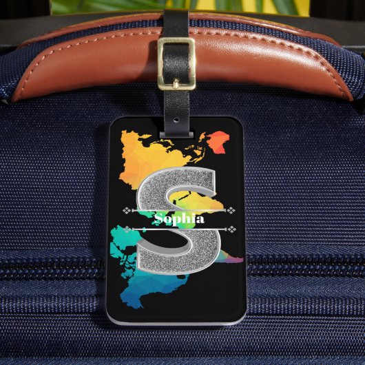 Sイニシャルパーソナライズされたシルバーモノグラムあなたの名前 ラゲッジタグ (正面インサイチュ2)