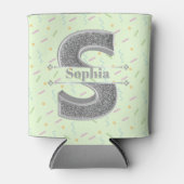 Sイニシャルパーソナライズされたシルバーモノグラムあなたの名前 缶クーラー (正面)