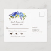 sカ結婚ロライナ青フローラブラウンRSVP インビテーションポストカード (裏面)