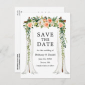 sキャノピ結婚アーチウォーターカラーコーラルホワイトフローラ 案内ポストカード (正面/裏面)