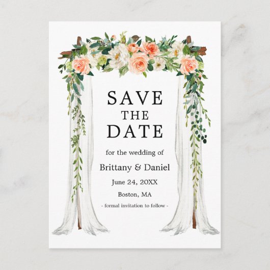 sキャノピ結婚アーチウォーターカラーコーラルホワイトフローラ 案内ポストカード (正面)