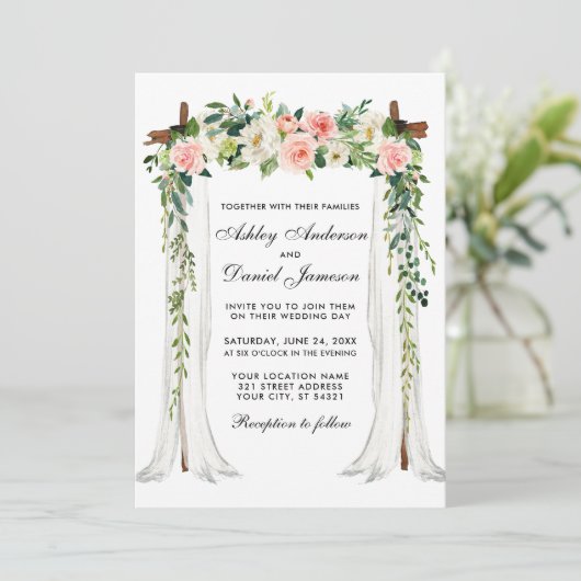 sキャノピ結婚アーチ水カラーフローラピンク赤面 招待状 (スタンド正面)