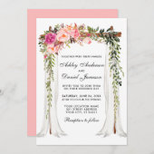 sキャノピ結婚ー水彩フローラピンク赤面 招待状 (正面/裏面)