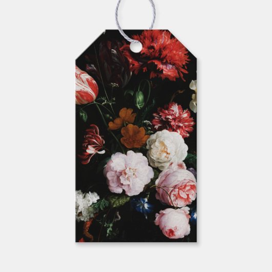 sギフト結婚ラベルダークレッドフローラブーケブラック ギフトタグ (正面)