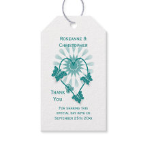 sギフト結婚ラベルティール（緑がかった色）蝶ハート