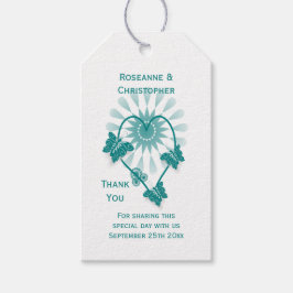 sギフト結婚ラベルティール（緑がかった色）蝶ハート ギフトタグ