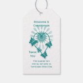 sギフト結婚ラベルティール（緑がかった色）蝶ハート ギフトタグ (裏面)