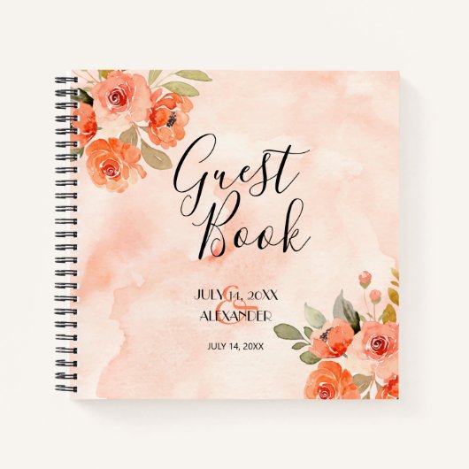 sゲスト結婚ブックオレンジ色の水色の花 ノートブック (正面)