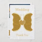 sサンキューカード結婚金ゴールドバタフライハートデザイン 招待状 (正面/裏面)