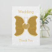 sサンキューカード結婚金ゴールドバタフライハートデザイン 招待状 (スタンド正面)