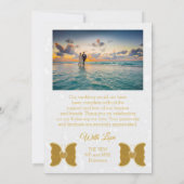 sサンキューカード結婚金ゴールドバタフライハートデザイン 招待状 (裏面)