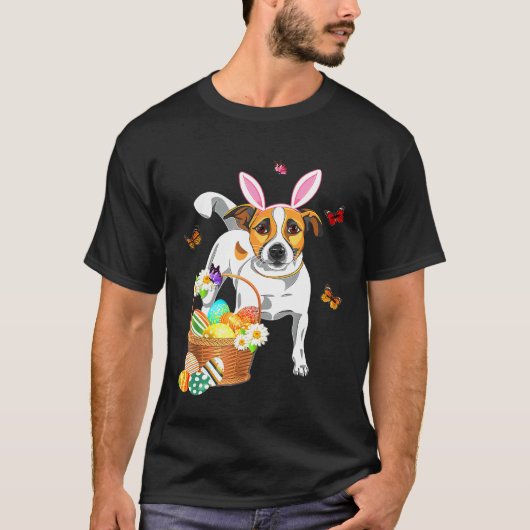 Sジャック・ラッセル・バニー耳と卵のイースターの衣装 Tシャツ (正面)
