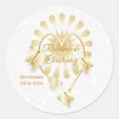 sステッ結婚ク金ゴールドフローラハート蝶 ラウンドシール (正面)