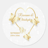 sステッ結婚ク金ゴールド色ハート蝶 ラウンドシール (正面)