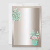 sセピア結婚ティール（緑がかった色）フローラメイスンジャールピンクローズ 招待状 (裏面)