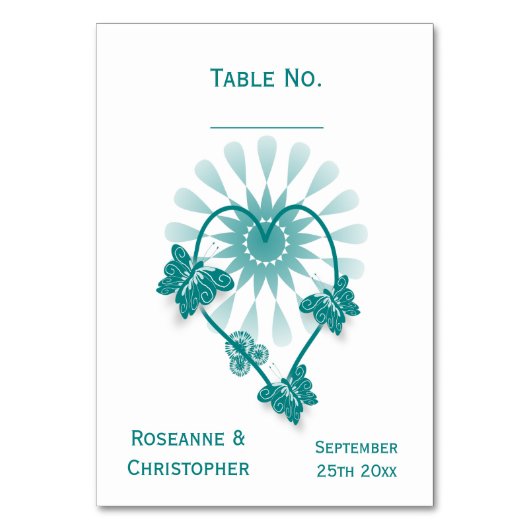 sテーブ結婚ル番号ティール(緑がかった色)蝶ハート テーブルナンバー (裏面)
