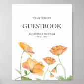 sテーマ結婚オレンジフラワーゲストブックサイン ポスター (正面)