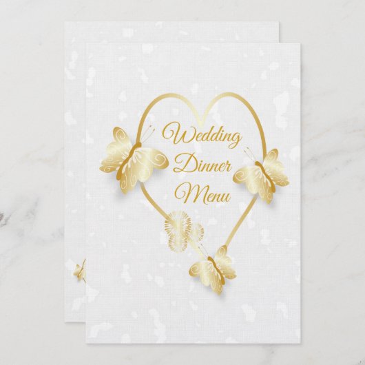 sディナ結婚ーメニュー金ゴールドカラーハート蝶 招待状 (正面/裏面)