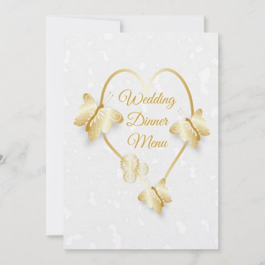 sディナ結婚ーメニュー金ゴールドカラーハート蝶 招待状 (正面)