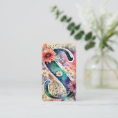 Sデイジーモノグラムのフローラ水彩QRコードロゴ 名刺 (スタンド正面)