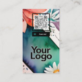 Sデイジーモノグラムのフローラ水彩QRコードロゴ 名刺 (裏面)