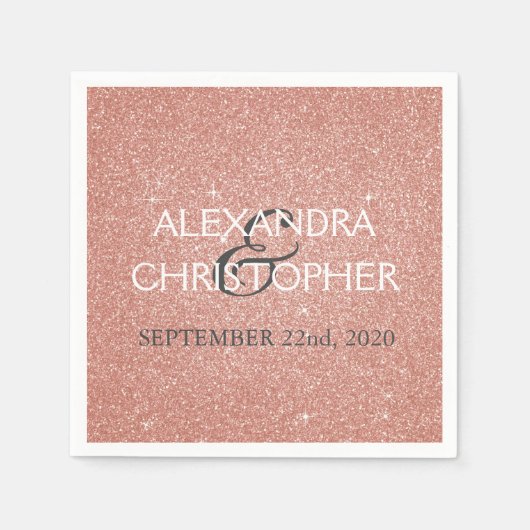 sバラ結婚金ゴールド赤面ピンクグリッターナプキンス スタンダードカクテルナプキン (正面)