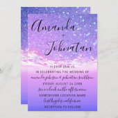 sパープル結婚海ブルーウェーブ海ビーチ 招待状 (正面/裏面)