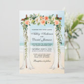 sビーチ結婚キャノピーウォーターカラーコーラルフローラ 招待状 (スタンド正面)