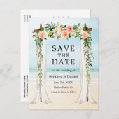 sビーチ結婚キャノピーウォーターカラーコーラルホワイトフローラ 案内ポストカード (正面/裏面)