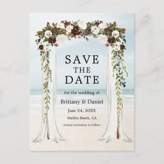 sビーチ結婚キャノピーウォーターカラーボホフローラ 案内ポストカード (正面)