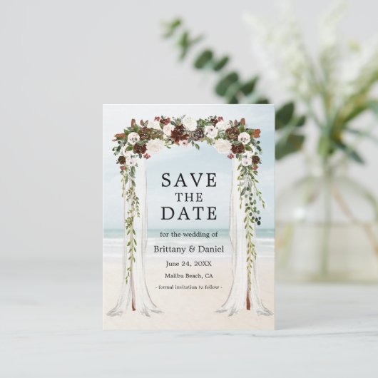 sビーチ結婚キャノピーウォーターカラーボホフローラ 案内ポストカード (スタンド正面)