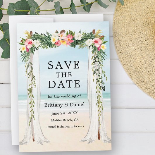 sビーチ結婚キャノピー水の色トロピカルフローラ セーブザデート