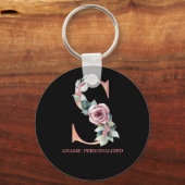 Sフローラモノグラム名文字ピンクアゲートキーチェーン キーホルダー (正面)