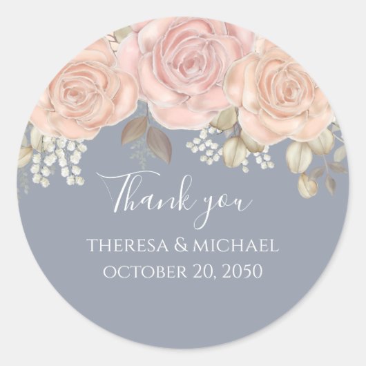 sフローラ結婚サンキューバラ金ゴールドダスティブルー ラウンドシール (正面)
