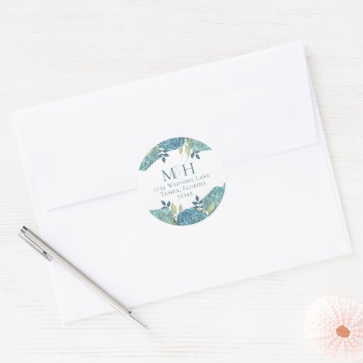 sフローラ結婚モノグラム差出人住所アジサイ ラウンドシール (封筒)