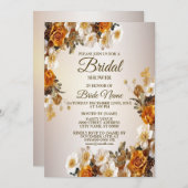 sブライダルシャワー結婚パーティーゴールデンホワイトフラワーズ 招待状 (正面/裏面)