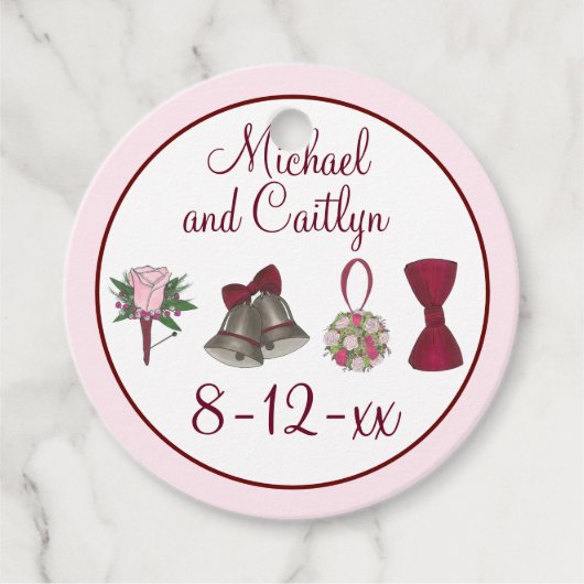 sベル結婚フラワーズボウタイブライダルローズブーケ フェイバータグ (正面)