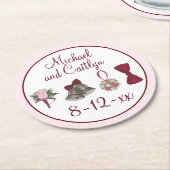 sベル結婚フラワーズボウタイブライダルローズブーケ ラウンドペーパーコースター (アングル)