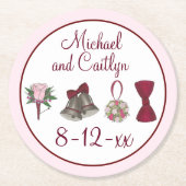 sベル結婚フラワーズボウタイブライダルローズブーケ ラウンドペーパーコースター (正面)