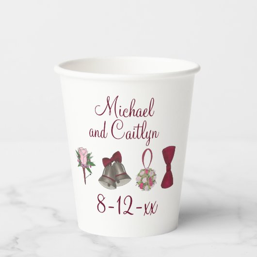 sベル結婚フラワーズボウタイブライダルローズブーケ 紙コップ (正面)