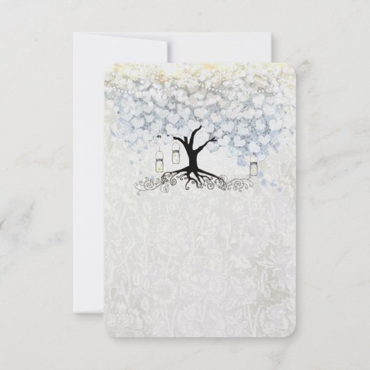 sベル結婚ブルーハートリーフツリーウェディングRSVP 招待状 (裏面)