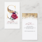 Sモノグラムブルゴーニュ赤い花と金ゴールドグリッター 名刺 (正面/裏面)