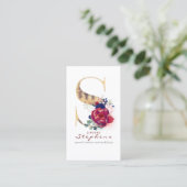 Sモノグラムブルゴーニュ金ゴールドとネイビーブルーフローラ 名刺 (スタンド正面)